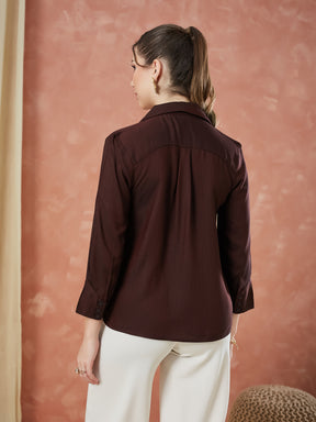 Latin Quarters Women's Maroon 3/4Th Sleeves Solid Collar Neck Formal Shirt
