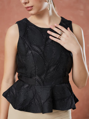 Latin Quarters Women's Black Sleeveless Round Neck Casual Top