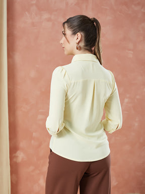 Latin Quarters Women's Yellow 3/4Th Sleeves Solid Collar Neck Formal Shirt