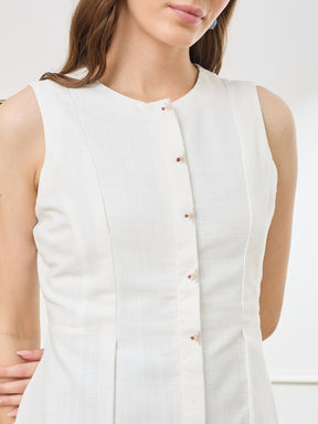 Latin Quarters Women White Sleeveless Round Neck Casual Solid Top