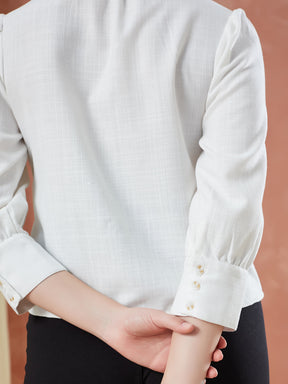Latin Quarters Women's Ivory 3/4Th Sleeves Solid Collar Neck Formal Shirt