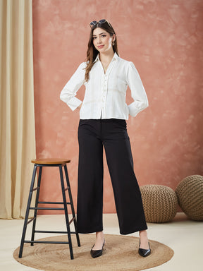 Latin Quarters Women's Ivory 3/4Th Sleeves Solid Collar Neck Formal Shirt