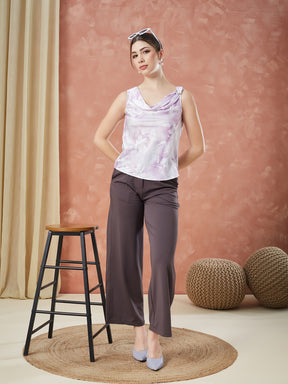 Latin Quarters Women's Lilac Sleeveless Printed Cowl Neck Casual Top