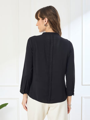 Latin Quarters Women's Black 3/4th Sleeves Mandarin Neck Casual Embellished Tunic