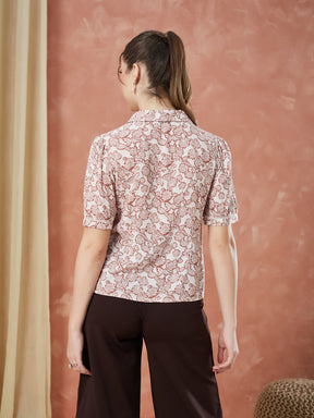 Latin Quarters Women's Pink Half Sleeves Printed Collared Casual Shirt
