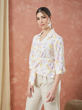 Latin Quarters Women's Lilac 3/4Th Sleeves Printed Collared Casual Shirt