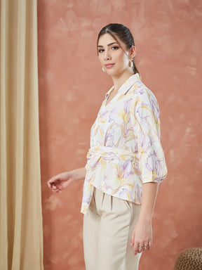 Latin Quarters Women's Lilac 3/4Th Sleeves Printed Collared Casual Shirt