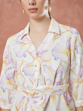 Latin Quarters Women's Lilac 3/4Th Sleeves Printed Collared Casual Shirt