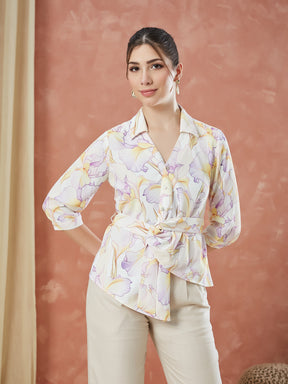 Latin Quarters Women's Lilac 3/4Th Sleeves Printed Collared Casual Shirt