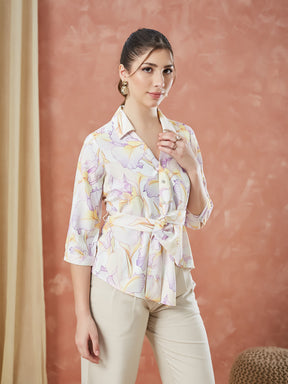 Latin Quarters Women's Lilac 3/4Th Sleeves Printed Collared Casual Shirt