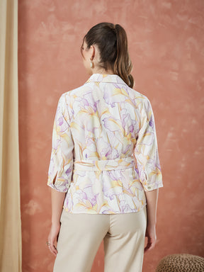 Latin Quarters Women's Lilac 3/4Th Sleeves Printed Collared Casual Shirt
