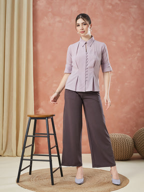 Latin Quarters Women's Pink Half Sleeves Solid Collared Casual Shirt