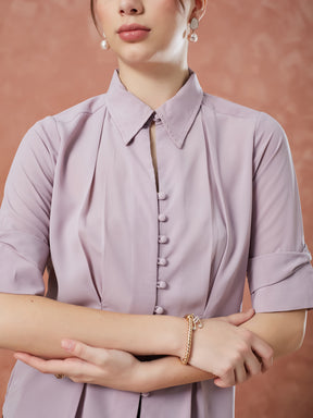 Latin Quarters Women's Pink Half Sleeves Solid Collared Casual Shirt