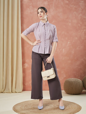 Latin Quarters Women's Pink Half Sleeves Solid Collared Casual Shirt