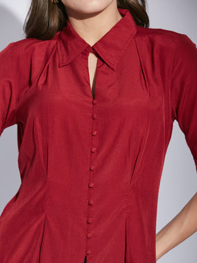 Latin Quarters Women's Maroon Half Sleeves Solid Collared Casual Shirt
