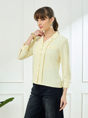 Latin Quarters Women's Yellow 3/4th Sleeves Collar Neck Casual Solid Shirt