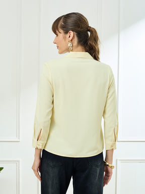 Latin Quarters Women's Yellow 3/4th Sleeves Collar Neck Casual Solid Shirt