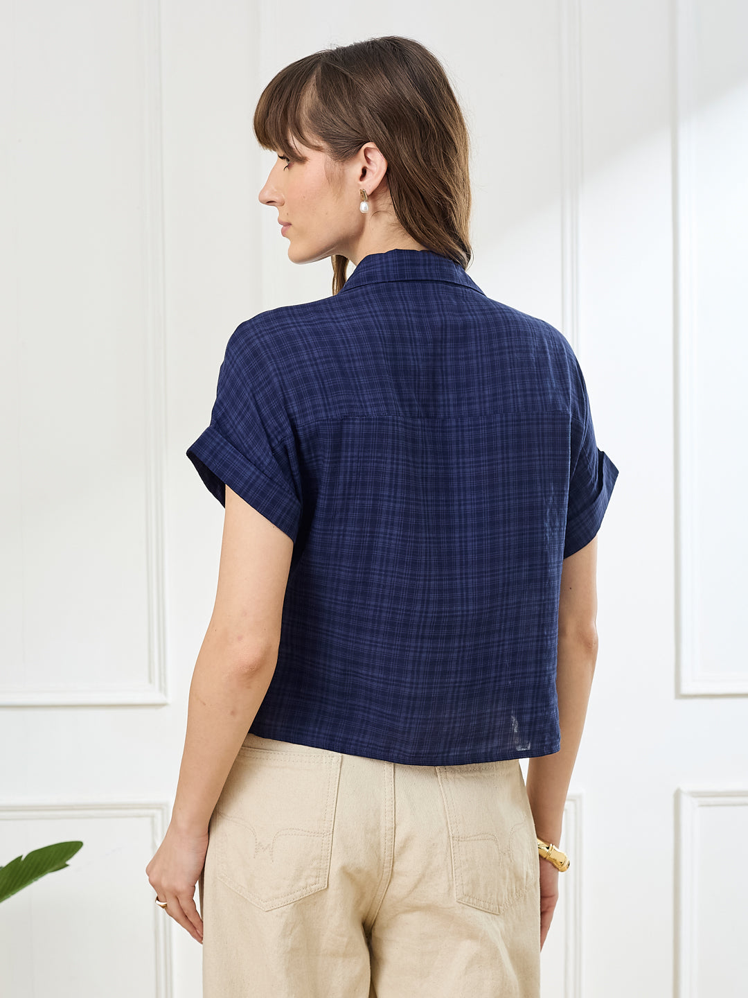 Latin Quarters Women's Blue Cap Sleeves Collar Neck Casual Embroidery Shirt