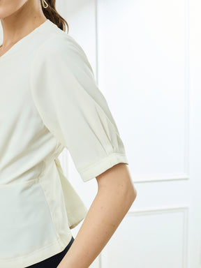 Latin Quarters Women's White Half Sleeves Round Neck Casual Solid Top