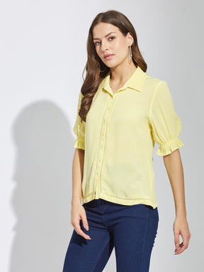 Latin Quarters Women's Yellow Half Sleeves Collar Neck Casual Solid Shirt