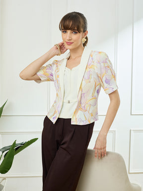 Latin Quarters Women's White Half Sleeves V-Neck Casual Printed Top