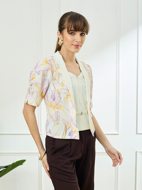 Latin Quarters Women's White Half Sleeves V-Neck Casual Printed Top