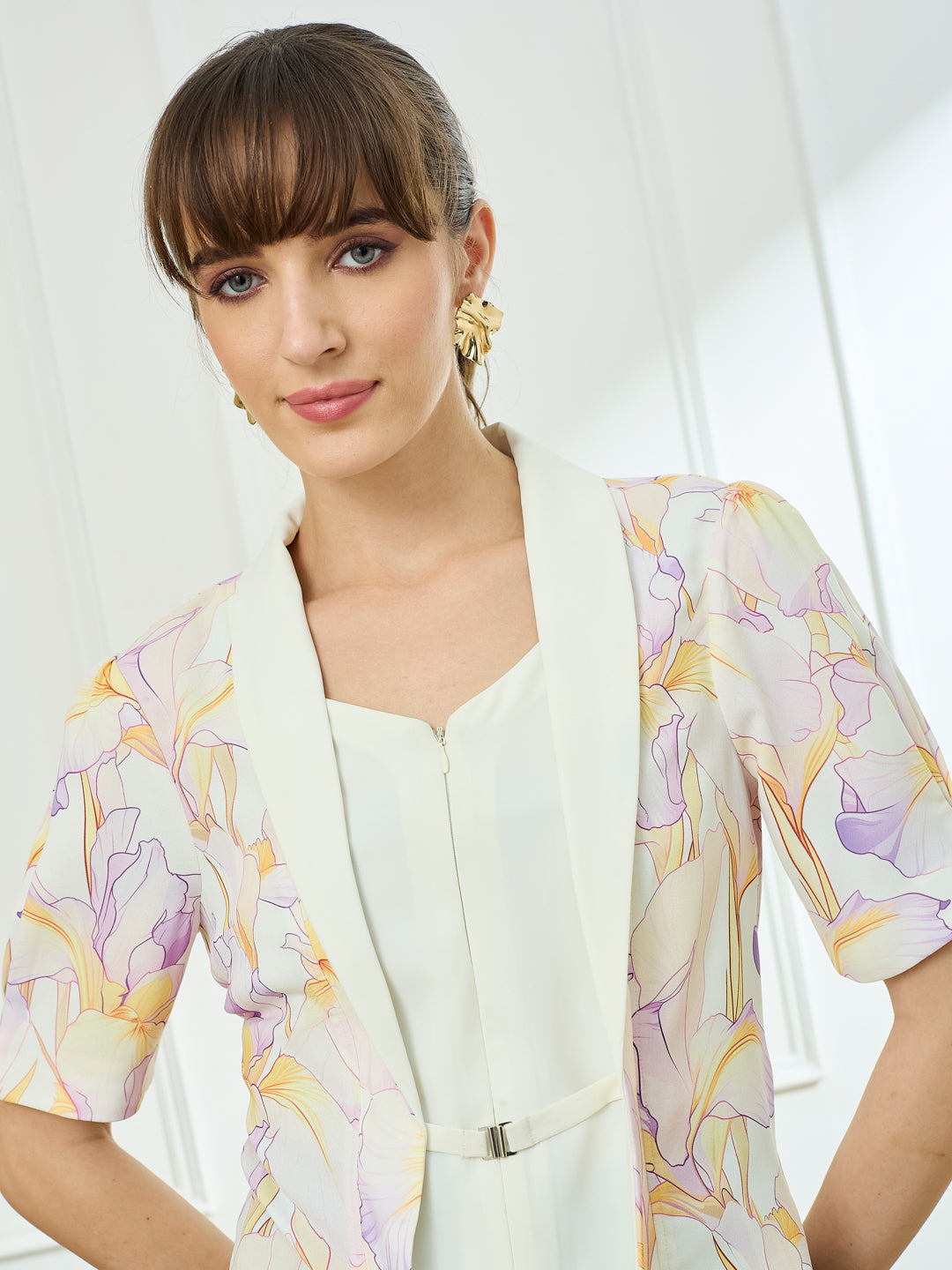 Latin Quarters Women's White Half Sleeves V-Neck Casual Printed Top