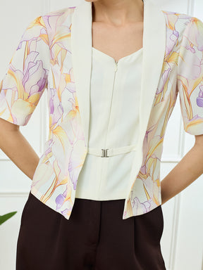 Latin Quarters Women's White Half Sleeves V-Neck Casual Printed Top