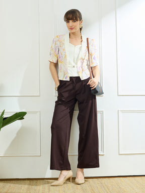 Latin Quarters Women's White Half Sleeves V-Neck Casual Printed Top