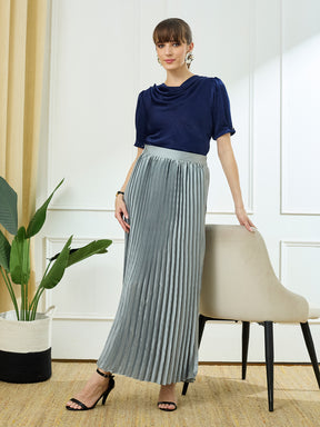 Latin Quarters Women's Navy Blue Half Sleeves Cowl Neck Casual Solid Top