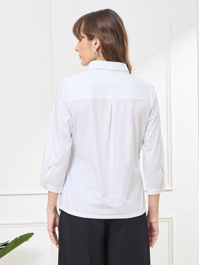 Latin Quarters Women's Blue 3/4th Sleeves Collar Neck Casual Embroidery Shirt