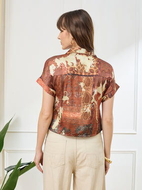 Latin Quarters Women's Rust Cap Sleeves Collar Neck Casual Printed Shirt