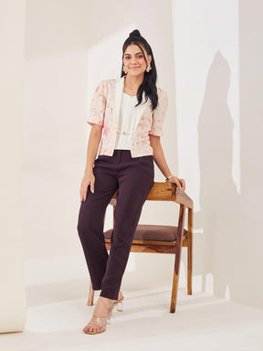 Latin Quarters Women's Peach Printed Half Sleeves V-Neck Casual Top