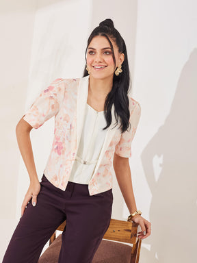 Latin Quarters Women's Peach Printed Half Sleeves V-Neck Casual Top