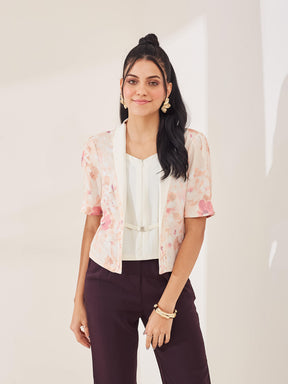 Latin Quarters Women's Peach Printed Half Sleeves V-Neck Casual Top