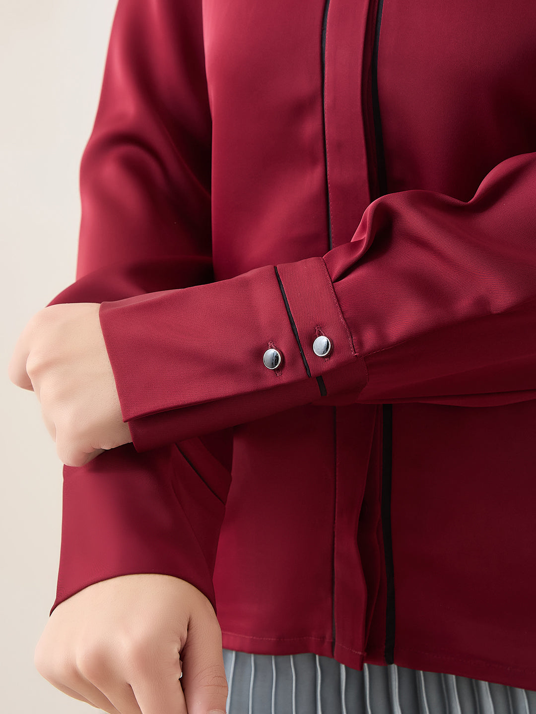 Latin Quarters Women Maroon Solid Full Sleeves Casual Top