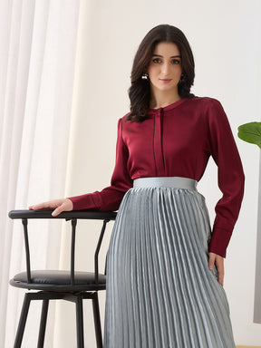 Latin Quarters Women Maroon Solid Full Sleeves Casual Top