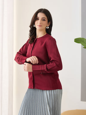 Latin Quarters Women Maroon Solid Full Sleeves Casual Top
