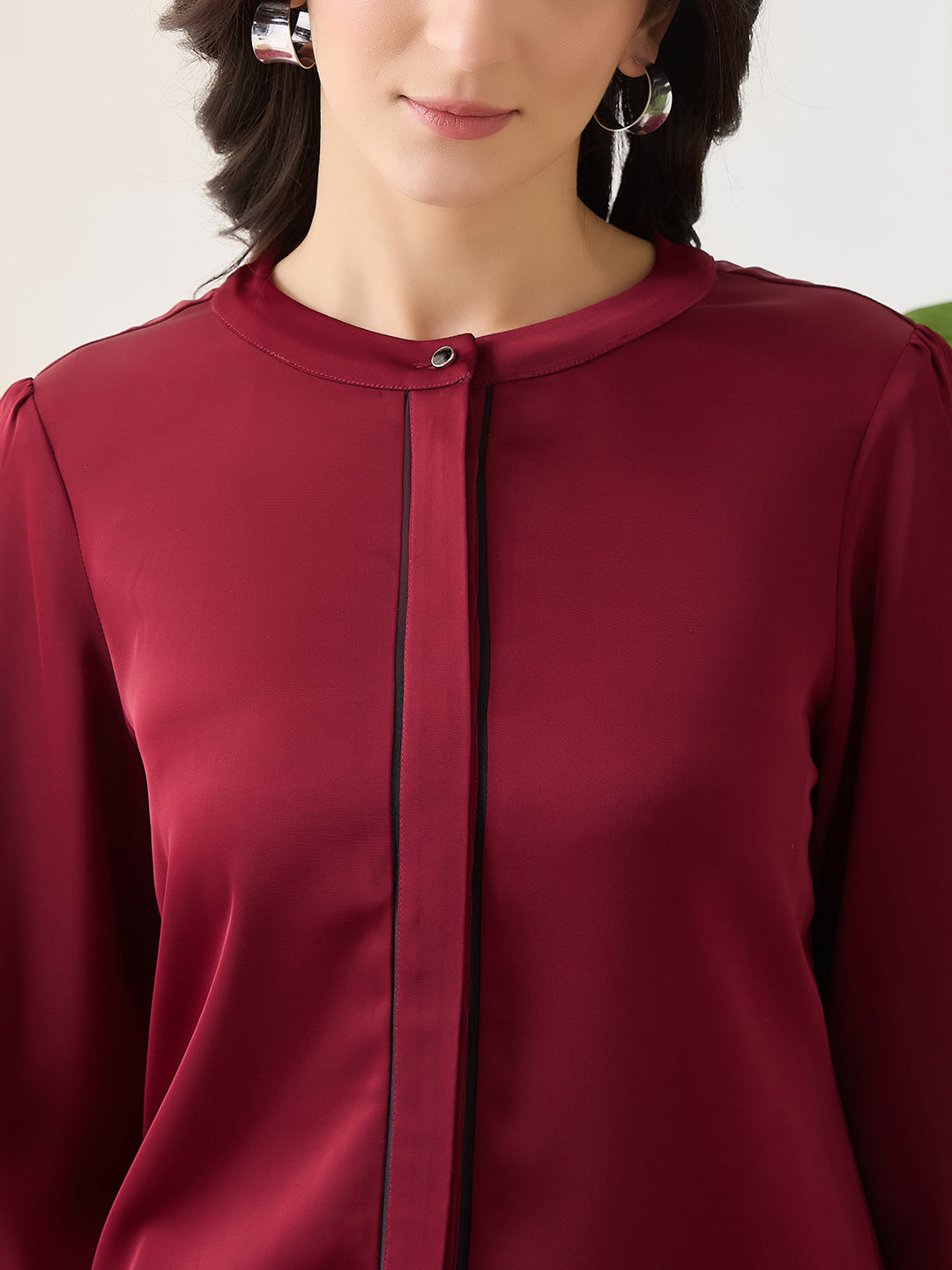 Latin Quarters Women Maroon Solid Full Sleeves Casual Top