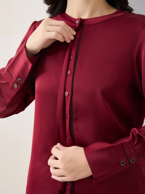 Latin Quarters Women Maroon Solid Full Sleeves Casual Top