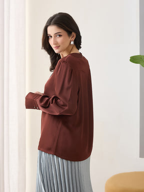 Latin Quarters Women Brown Solid Full Sleeves Casual Top