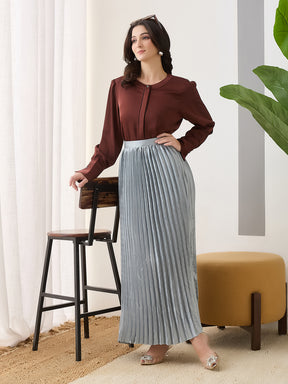 Latin Quarters Women Brown Solid Full Sleeves Casual Top