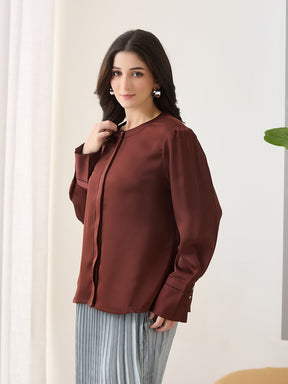 Latin Quarters Women Brown Solid Full Sleeves Casual Top