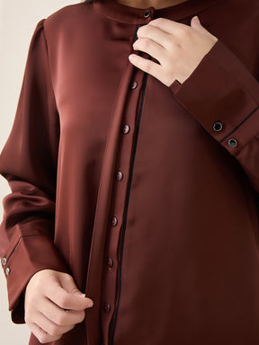 Latin Quarters Women Brown Solid Full Sleeves Casual Top