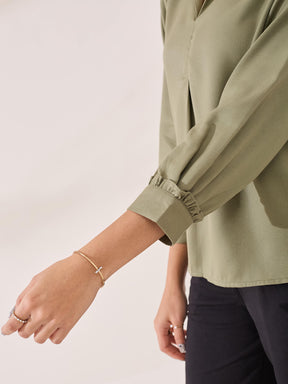 Latin Quarters Women's Green Solid 3/4th Sleeve Collar Neck Casual Tunic