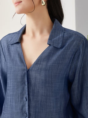 Latin Quarters Women Blue Solid Full Sleeves Casual Shirt