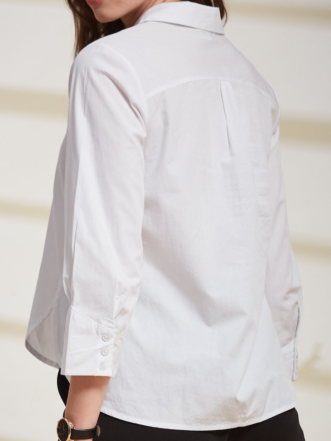 Latin Quarters Women's White Solid Spread Collar 3/4Th Sleeve Casual Shirt