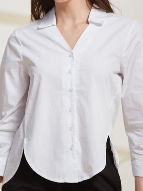 Latin Quarters Women's White Solid Spread Collar 3/4Th Sleeve Casual Shirt