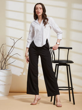 Latin Quarters Women's White Solid Spread Collar 3/4Th Sleeve Casual Shirt