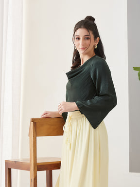 Latin Quarters Women Green Solid Full Sleeves Casual Top